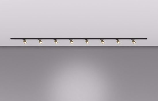 Sistema illuminazione a binario monofase 300cm nero 8 faretti oro gu10