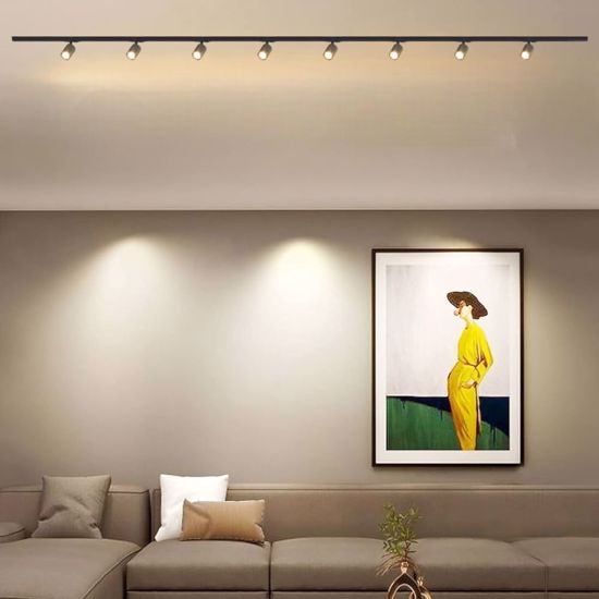 Sistema illuminazione a binario monofase 300cm nero 8 faretti oro gu10