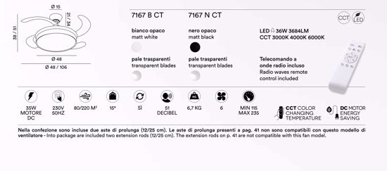 Lampadario ventilatore perenz open pale motorizzate design moderno