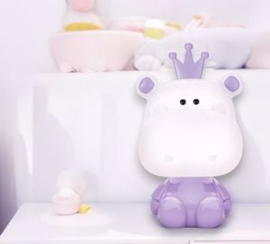 Lampada hippo porpora da comodino per cameretta bambina led 4000k dimmerabile