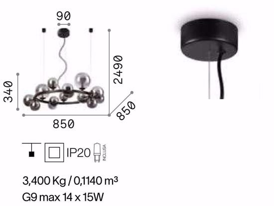 Perlage sp14 ideal lux lampadario design nero per soggiorno moderno