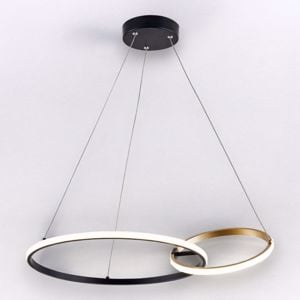 Lampadario design per soggiorno moderno cerchi nero oro led 36w cct