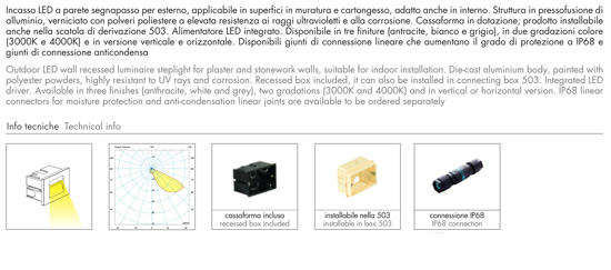 Segnapasso led da esterno 3000k per cassetta 503 3w ip65 bianco