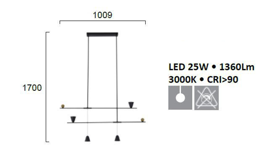 Lampadario led moderno per soggiorno 25w 3000k nero oro