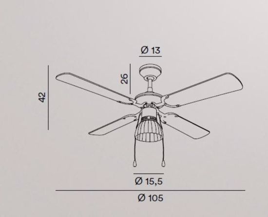 Ventilatore vintage da soffitto 4 pale legno con luce e27 perenz