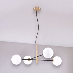 Lampadario moderno design oro nero sfere vetro per soggiorno