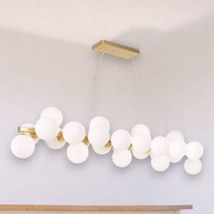 Lampadario moderno oro per soggiorno 25 sfere vetro bianco