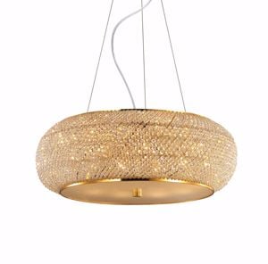 Ideal lux pasha sp14 grande lampadario dorato classico cristalli 14 luci