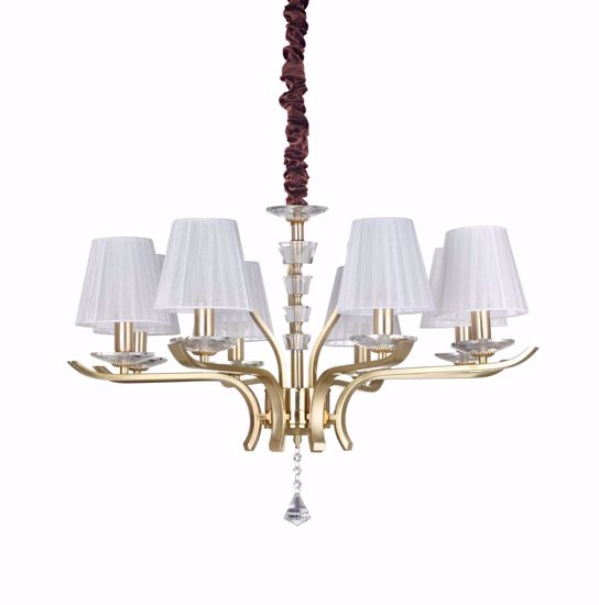 Ideal lux pegaso sp8 lampadario stanza da letto ottone paralumi tessuto