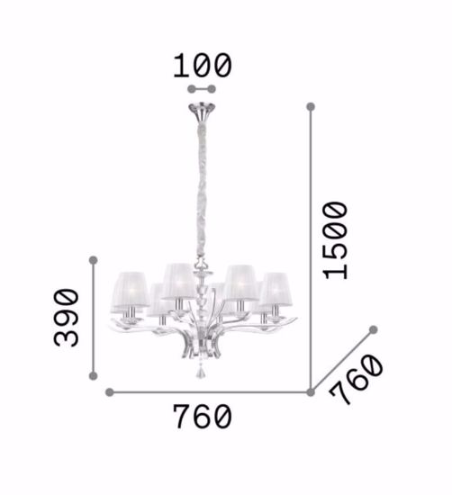 Ideal lux pegaso sp8 lampadario stanza da letto ottone paralumi tessuto