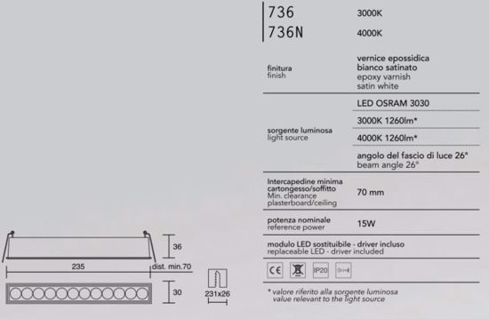 Faro isyluce exacta bianco da incasso rettangolare led 15w 3000k 220-240v