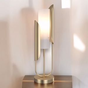 Lampada da tavolo design oro ottone vetro bianco per salone