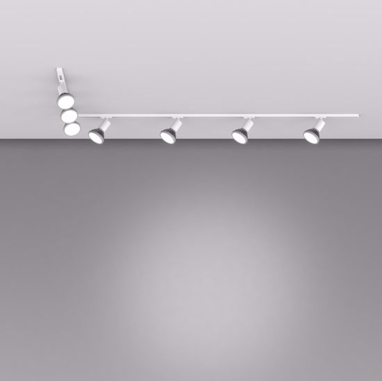 Sistema a binario angolare monofase bianco con 7 faretti e27 orientabili