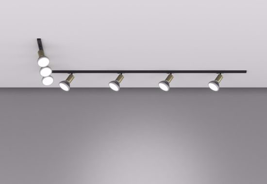 Sistema binario angolare nero oro 7 faretti e27 orientabili 300cm monofase