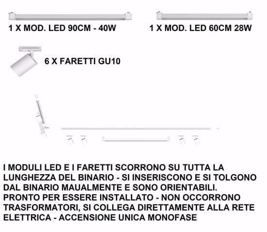 Binario angolare con faretti per soggiorno bianco led 3000k 230v