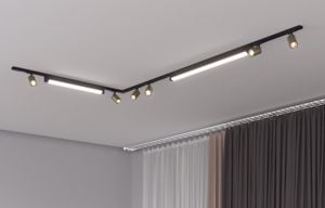 Sistema binario angolare nero oro led 230v 3000k con faretti monofase