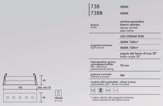 Faretti da incasso led per controsoffitto 9w 3000k 220-240v isyluce exacta bianco