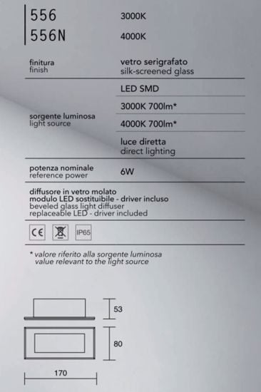 Segnapasso led vetronotte affralux 6w 3000k da incasso rettangolare ip65