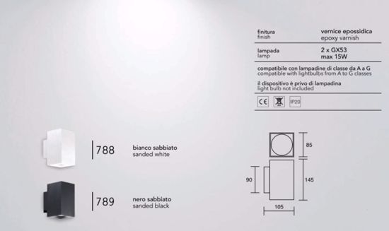 Applique quadrata nera per pareti moderna isyluce simplie 2 luci