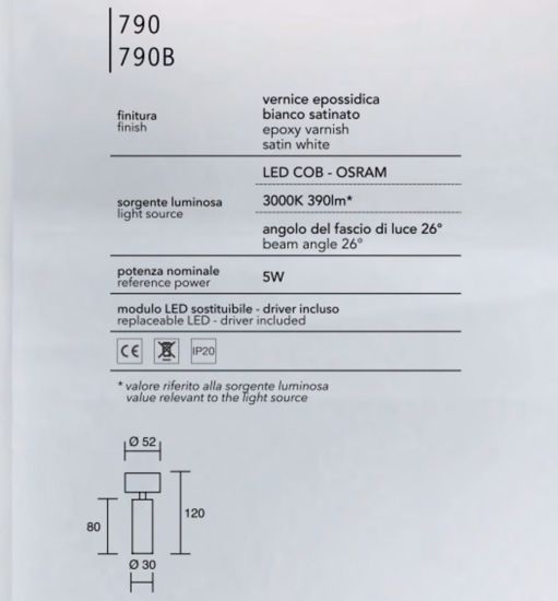 Isyluce focus slim applique led cilindro bianco orientabile led 5w 3000k