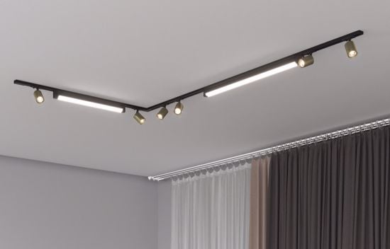 Sistema binario angolare design led 4000k 230v con faretti nero oro