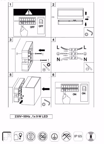 Applique rettangolare per esterno bianca 9w 3000k ip65 moderna