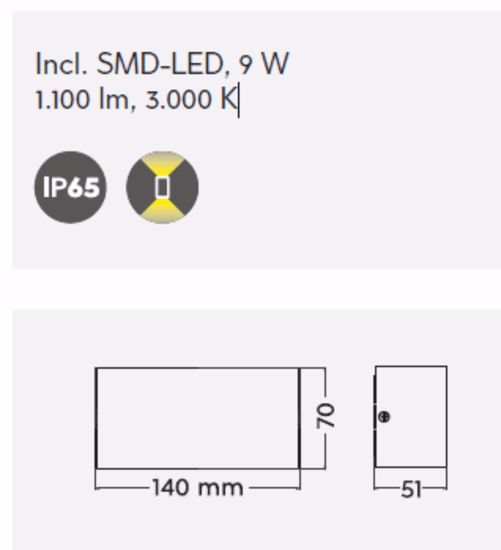 Applique rettangolare per esterno bianca 9w 3000k ip65 moderna