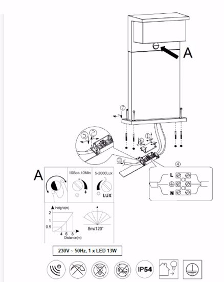 Lampioncino da giardino moderno antracite 13w 3000k con sensore di movimento