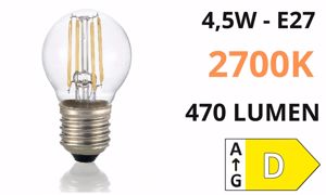 Lampadina e27 led 4,5w 27000k 470 lumen sfera trasparente toplight