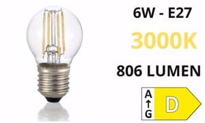 Lampadina e27 6w 3000k 806 lumen sfera trasparente toplight