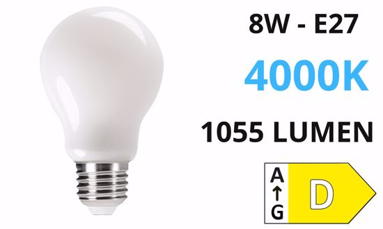 Lampadina e27 goccia led 8w 4000k ottica 320&deg; 1055 lumen milky toplight