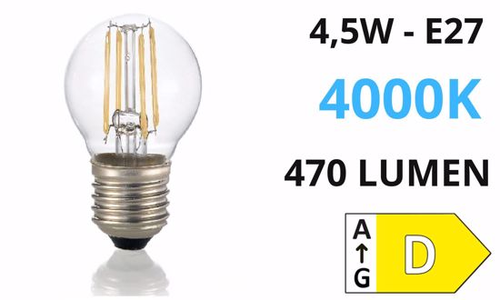 Lampadina e27 toplight 4w 4000k 470 lumen sfera trasparente 320&deg;