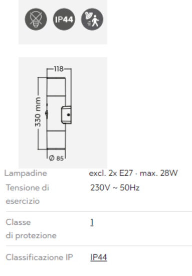 Applique per esterno con sensore movimento nera moderna