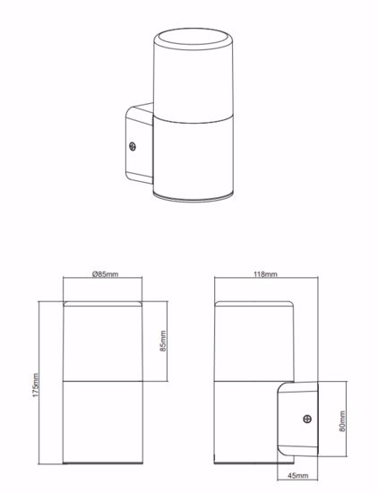 Applique nera da esterno cilindro moderno