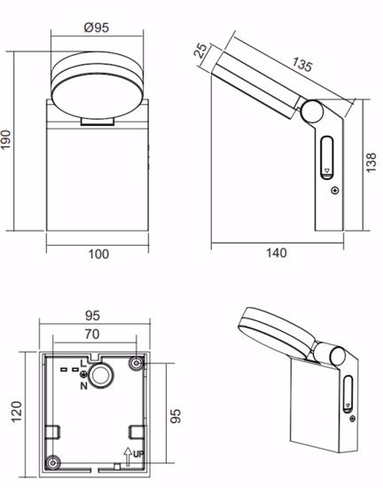 Applique antracite da esterno orientabile  cct 7w ip44 moderna