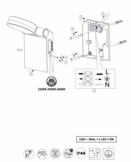 Applique antracite da esterno orientabile  cct 7w ip44 moderna