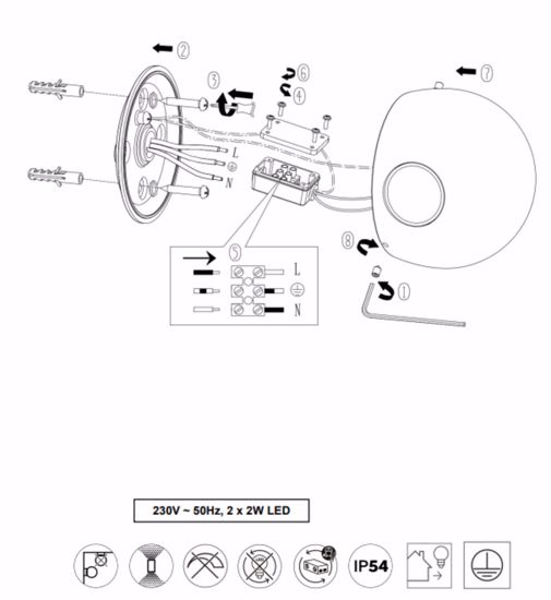 Applique da esterno sfera bianca  4w 3000k moderna