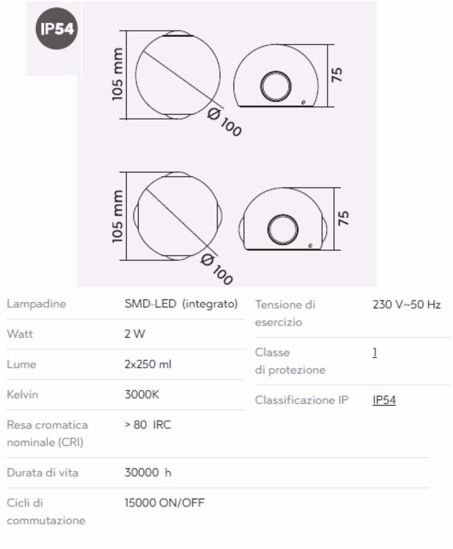 Applique sfera nera da esterno  4w 3000k moderna