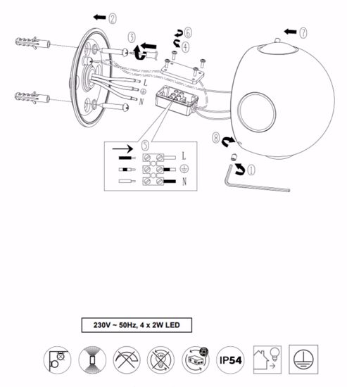 Applique sfera nera per esterno moderna 4 luci  8w 3000k