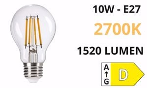 Lampadina e27 led 10w 2700k goccia trasparente 1520 lumen toplight