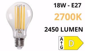 Lampadina e27 led 18w 2700k 2450 lumen goccia vetro trasparente toplight