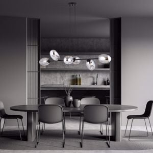 Lampadario nero 6 luci vetri design per cucina moderna