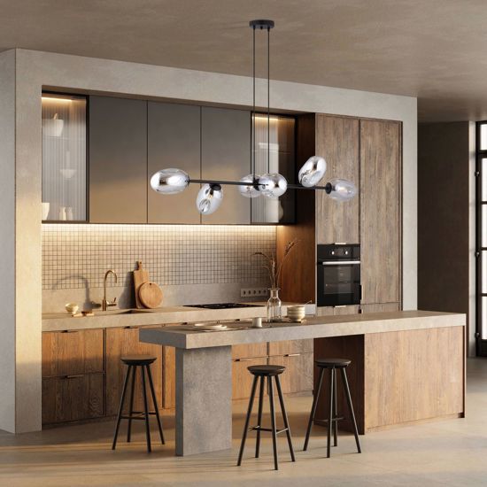 Lampadario nero 6 luci vetri design per cucina moderna