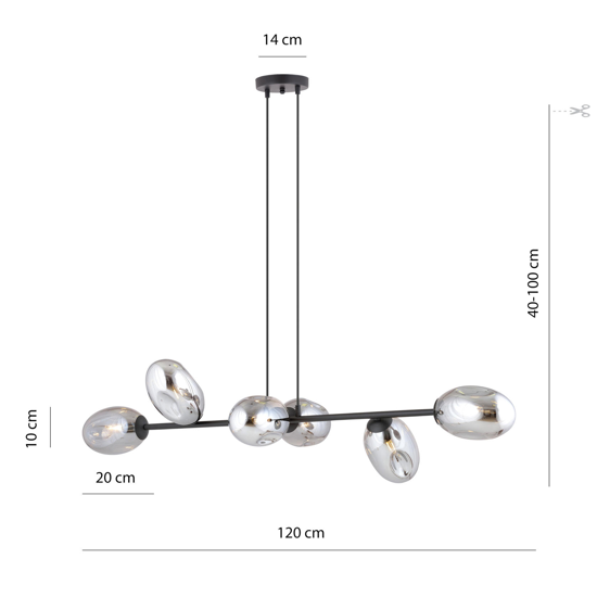 Lampadario nero 6 luci vetri design per cucina moderna