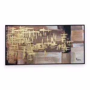 Quadro astratto gioco dorato 120x60 cornice nera per soggiorno
