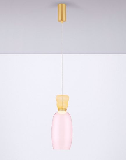 Lampada a sospensione vetro giallo rosa design moderna led 3000k