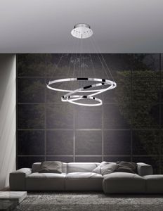 Lampadario design moderno 3 anelli led 135w 3000k cromo per soggiorno