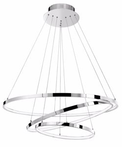 Lampadario design moderno 3 anelli led 135w 3000k cromo per soggiorno