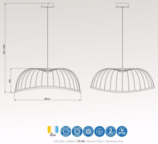 Lampadario moderno per soggiorno nero led 40w 3000k