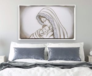 Capezzale quadro nascita moderna 114x70 per camera da letto cornice bianca